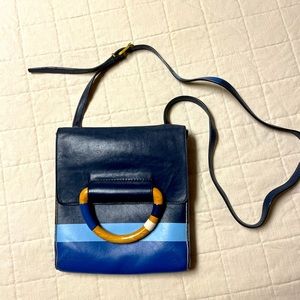 TORY BURCH Runway Natural Masai Dipped Blue Multi Leather Crossbody Bag purse